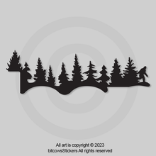 Load image into Gallery viewer, Bigfoot/Sasquatch Trees Vinyl Decal over logo for 2018-2022 Wrangler JL, JLU