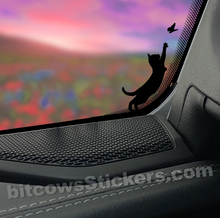 Load image into Gallery viewer, Black Cat Windshield Decal – Cat Reaching Up Easter Egg Vinyl Sticker