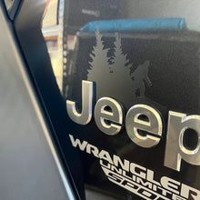 Load image into Gallery viewer, Bigfoot/Sasquatch Trees Vinyl Decal over logo for 2018-2022 Wrangler JL, JLU