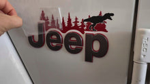 Load and play video in Gallery viewer, Bigfoot/Sasquatch Trees Vinyl Decal over logo for 2018-2022 Wrangler JL, JLU