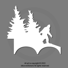 Load image into Gallery viewer, Bigfoot/Sasquatch Trees Vinyl Decal over logo for 2018-2022 Wrangler JL, JLU