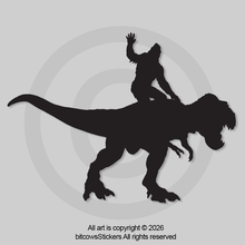 Load image into Gallery viewer, Bigfoot Riding T-Rex Vinyl Decal | Windshield Easter Egg Dinosaur Cryptid Sticker
