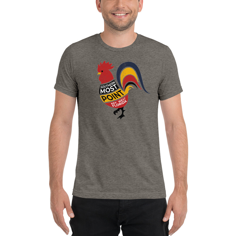 Key West Southernmost Point Rooster Short Wleeve Men's Tri-Blend Crew Tee