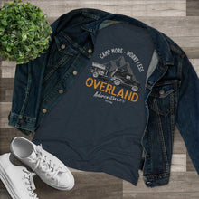 Load image into Gallery viewer, Camp More Worry Less Explore Overland Adventure Vintage Women&#39;s Tri-Blend Crew Tee Active

